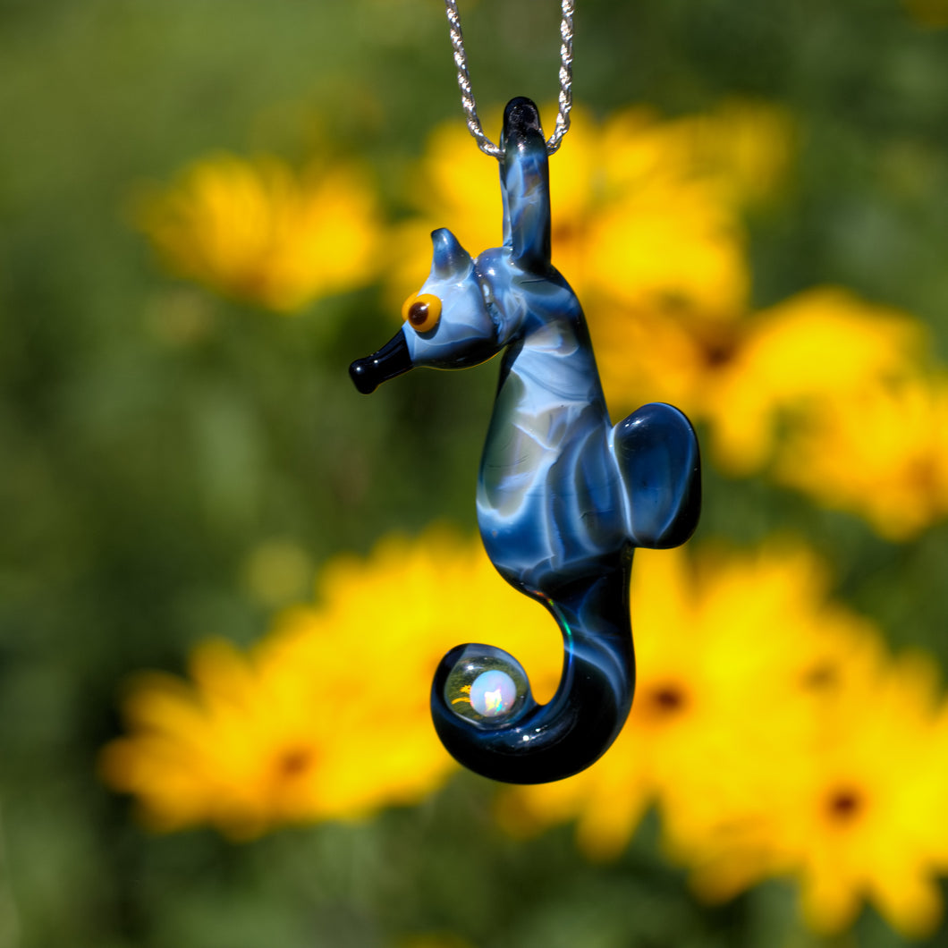 Glass Seahorse Pendant with Opal