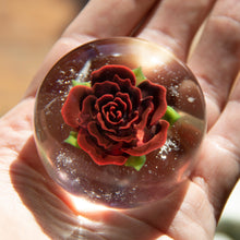 Load image into Gallery viewer, Glass Paperweight with flower inside and cremation ashes
