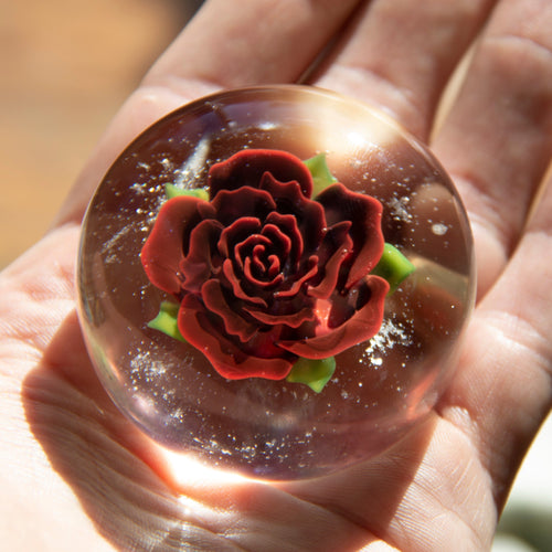 Glass Paperweight with flower inside and cremation ashes