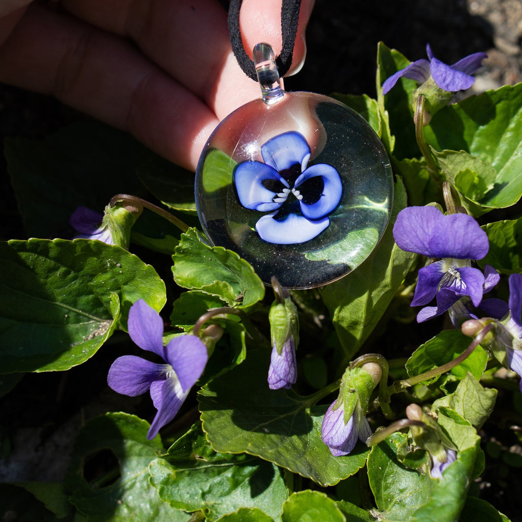 Glass Flower pendant with violet inside